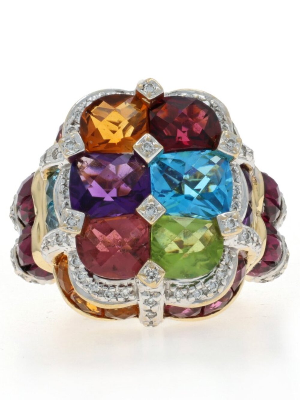 Bellarri Amethyst Topaz Peridot Cocktail Ring YellowGold 18k Cushion 8.00ctw Sz7